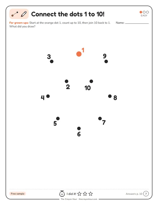 Connect-the-dots page from the free set, numbered 1 to 10